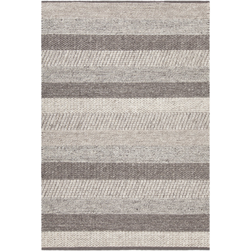 Tapis rayé en laine et viscose tissé à la main à motif d'authentique Readington, Rectangle 7 pi 9 po x 10 pi 6 po
