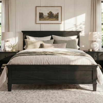 Mid-Century Modern Wood Platform Bed, Farmhouse Style with Headboard and Wood Slat Support, No Box Spring Required