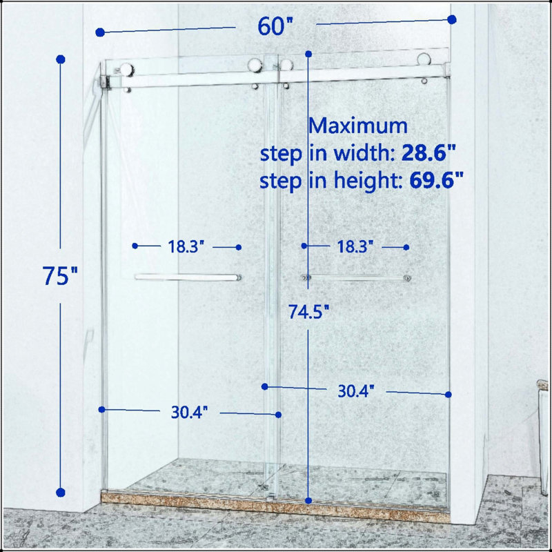 56-60 x 75 Double porte de douche coulissante sans cadre - verre 8 mm, noir mat