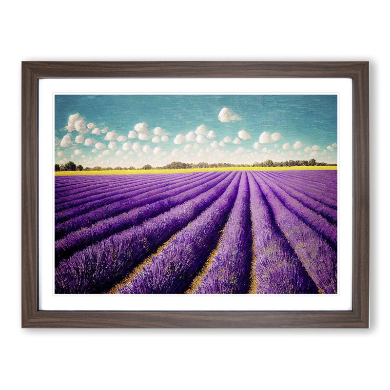 Dashing Lavender Flower Field - Framed Print, 46cm H x 64cm W x 2cm D, Walnut