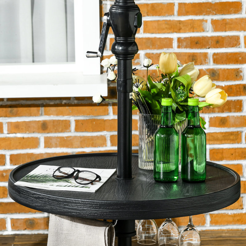 Plateau de table parasol de plage 23,5 po - Porte-verres à vin et porte-serviettes pliable noir pour patio, terrasse et plage, jardin