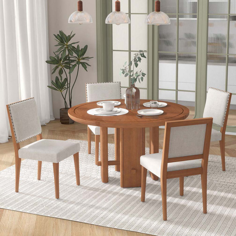 Ensemble de table de salle à manger 5 pièces pour 4 personnes, Beige/brun, Brun