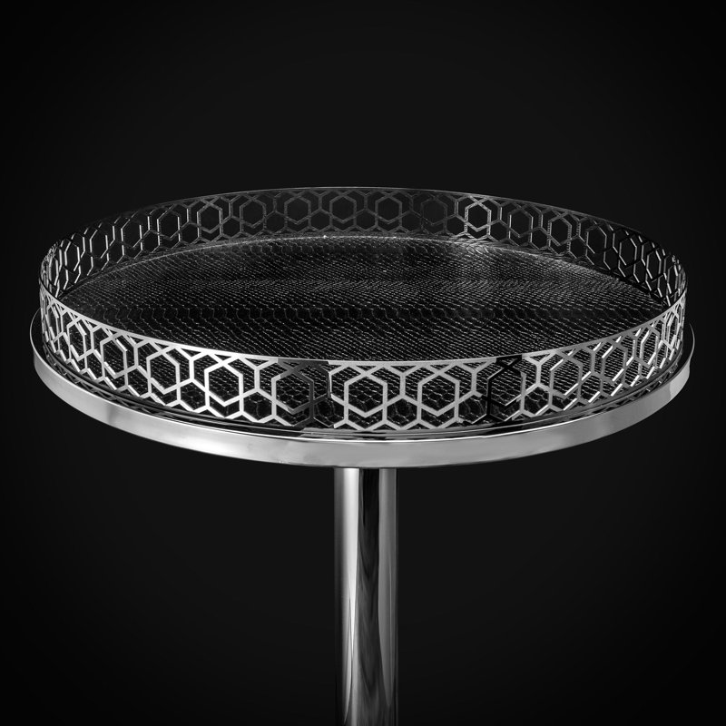 Table de bout avec plateau en verre, H 33,5 po x l 28 po x P 21,5 po, Argent