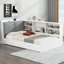Lit plateforme simple en bois avec tête de lit avec rangement, tablettes et 2 tiroirs, blanc-1089278556-1089278557
