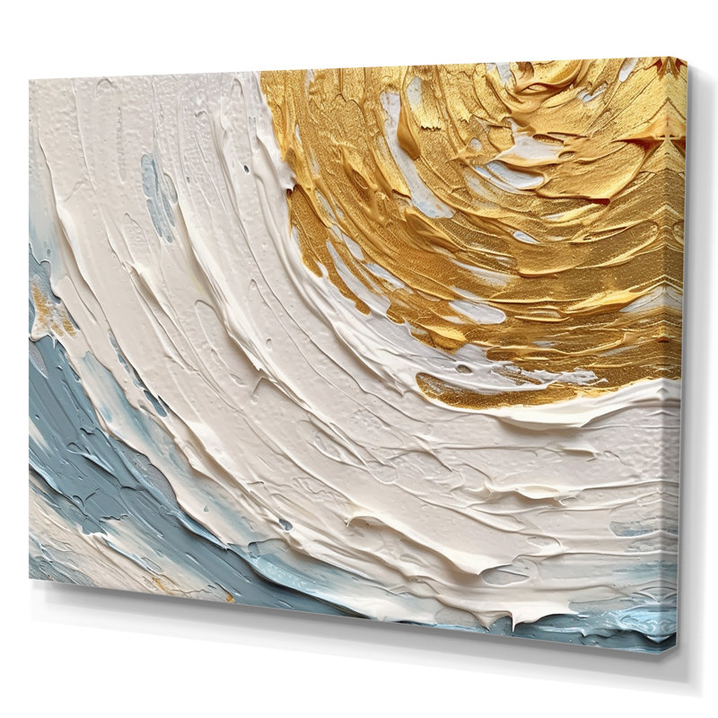 Art sur toile, spirales abstraites dorées et bleues II, Toile tendue, H 34 po x l 44 po x P 1,5 po