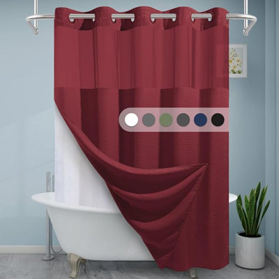 No Hook Shower Curtain With Snap In Liner,230GSM Waffle Weave Shower Curtains For Bathroom,71W X 74H