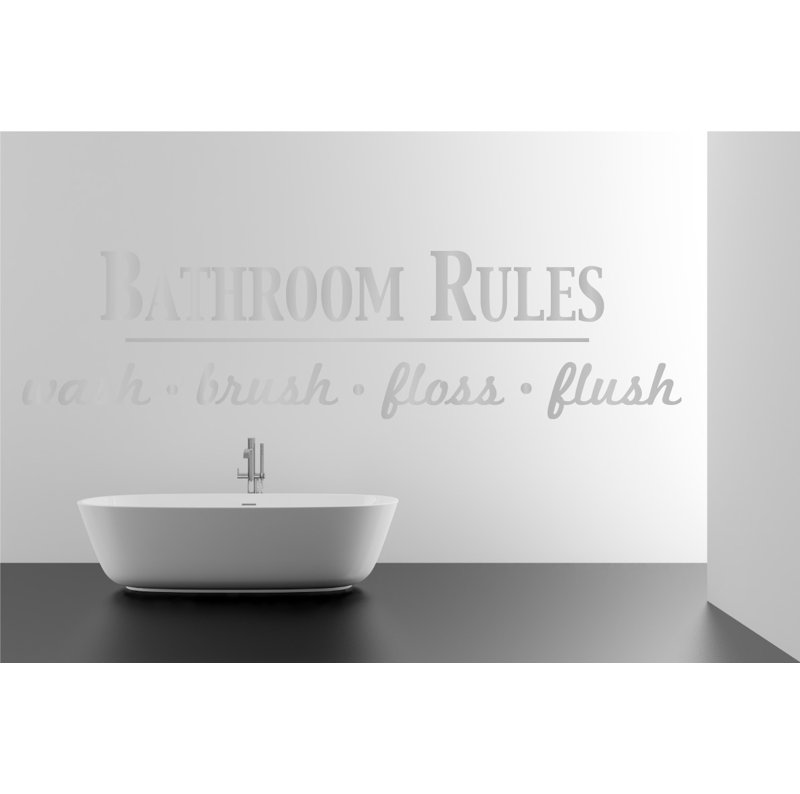 Décalcomanie murale règles de salle de bain, H 17 po x l 65 po x P 0,01 po, Argent