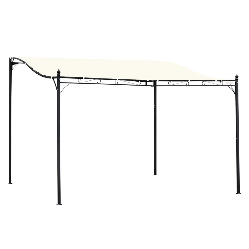 10' X 13' Outdoor Patio Pergola Gazebo. Steel Construction, Weather- Canopy. . For Deck, Garden, Backyard. Cream White Canopy With Block. Deck Shade, White, Drainage Holes