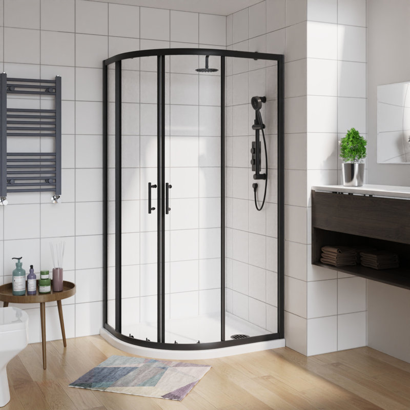 Offset Curved Shower Enclosure - 1900 x 900 x 760 mm Walk In Corner Cubicle, Black