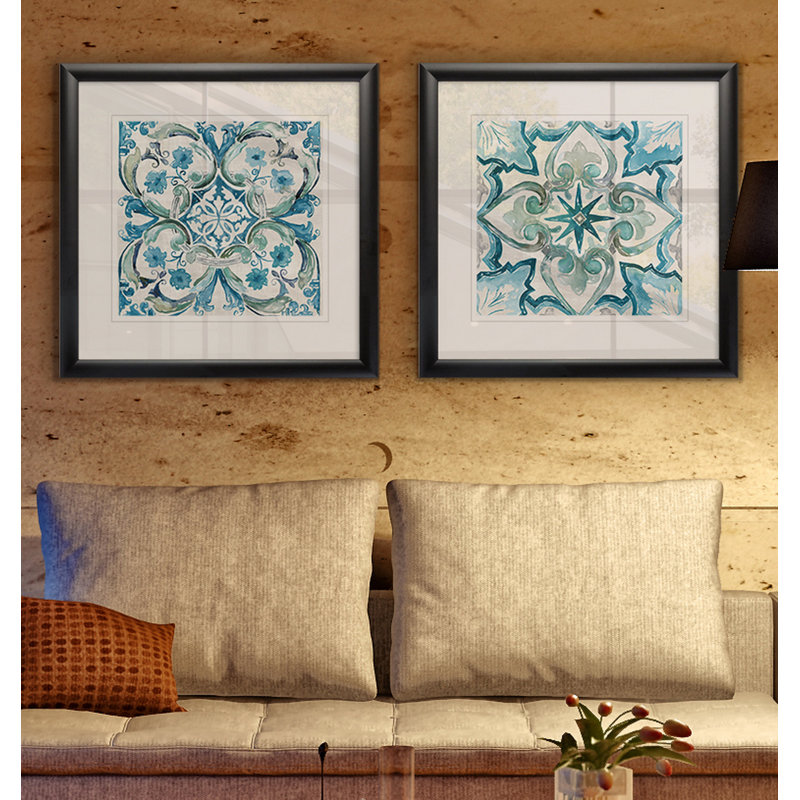 " Carribean Tile I " 2 - Pieces, Black Framed