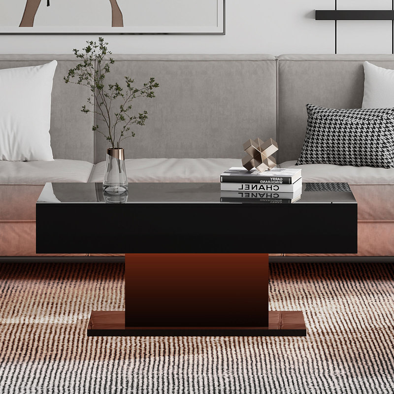 High Gloss Coffee Table with 16 Colors LED Lights, Black