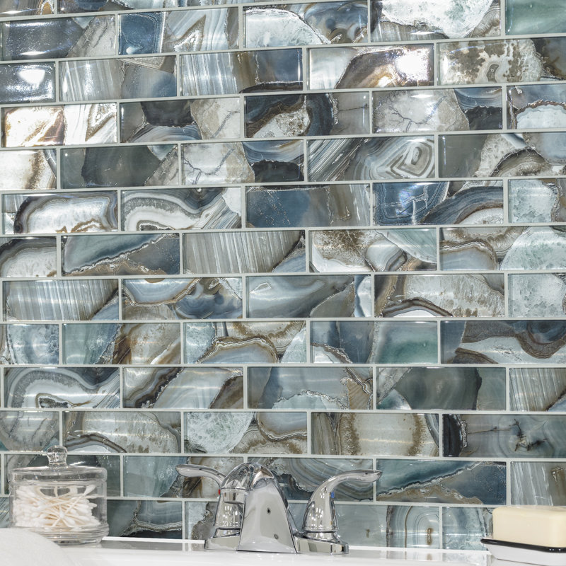 Subway 12 in. x 12 in. Glossy Glass Mosaic Wall Tile, Mystic Lazora