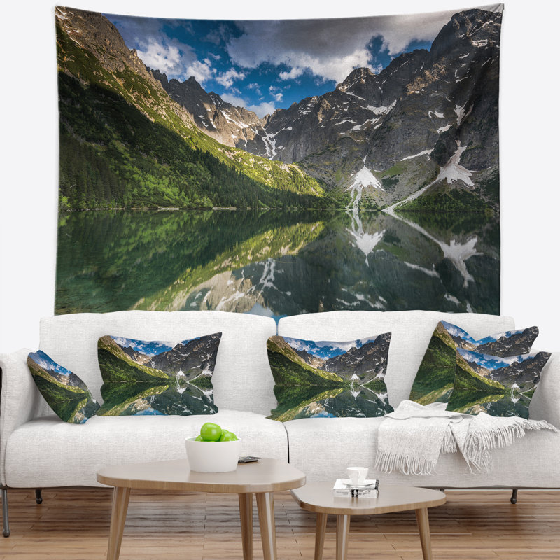 Tapisserie paysage de reflet de montagnes, H 50 po x l 60 po