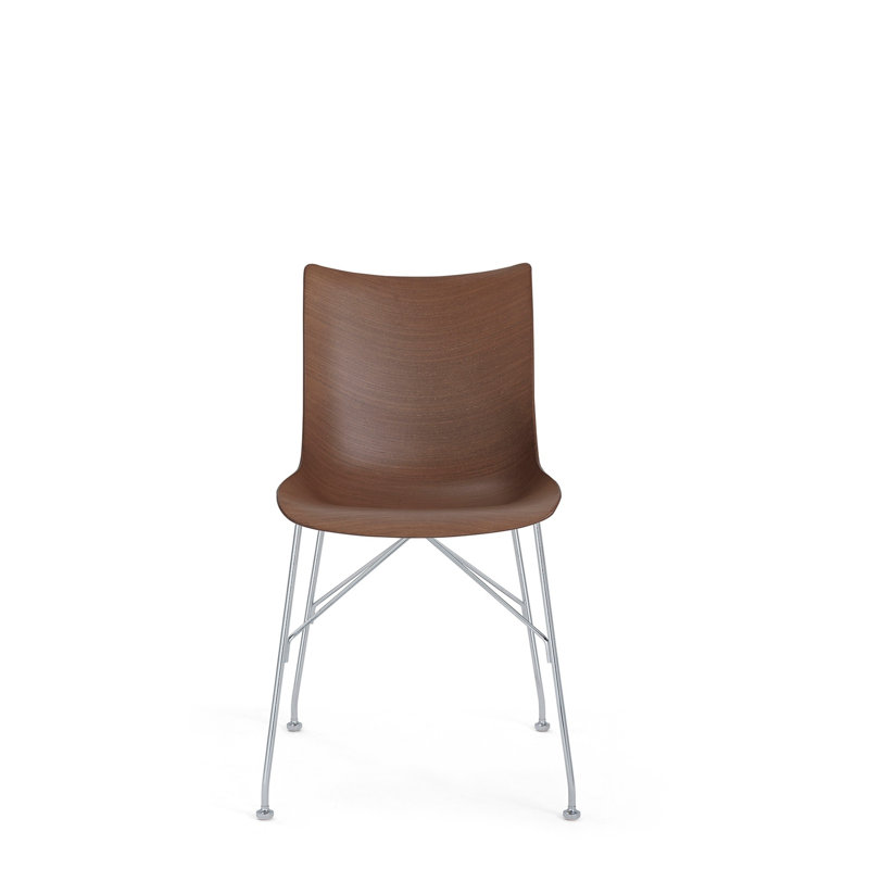 P/Wood Dining Chair, Veneer Dark Wood with Chrome