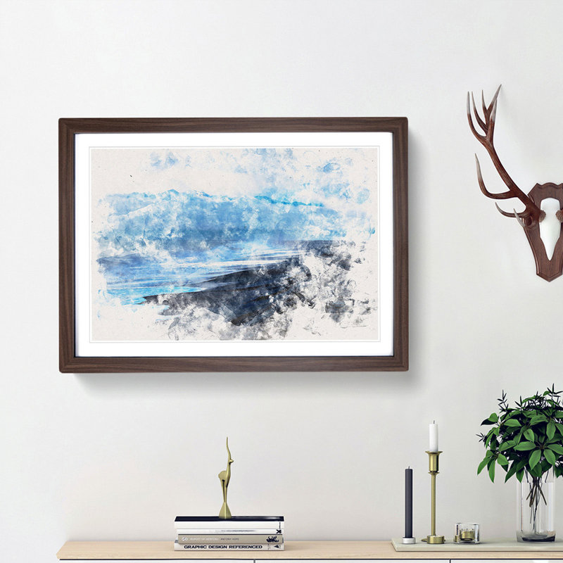Mountain Beach - Framed Print, 27cm H x 36cm W x 2cm D, Walnut Framed
