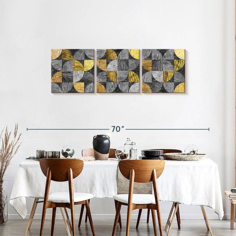 Abstract Geometric Abstract Geometric Circles On Canvas 3 Pieces by Jonathan A. Set, 18" H x 57" W x 1.25" D
