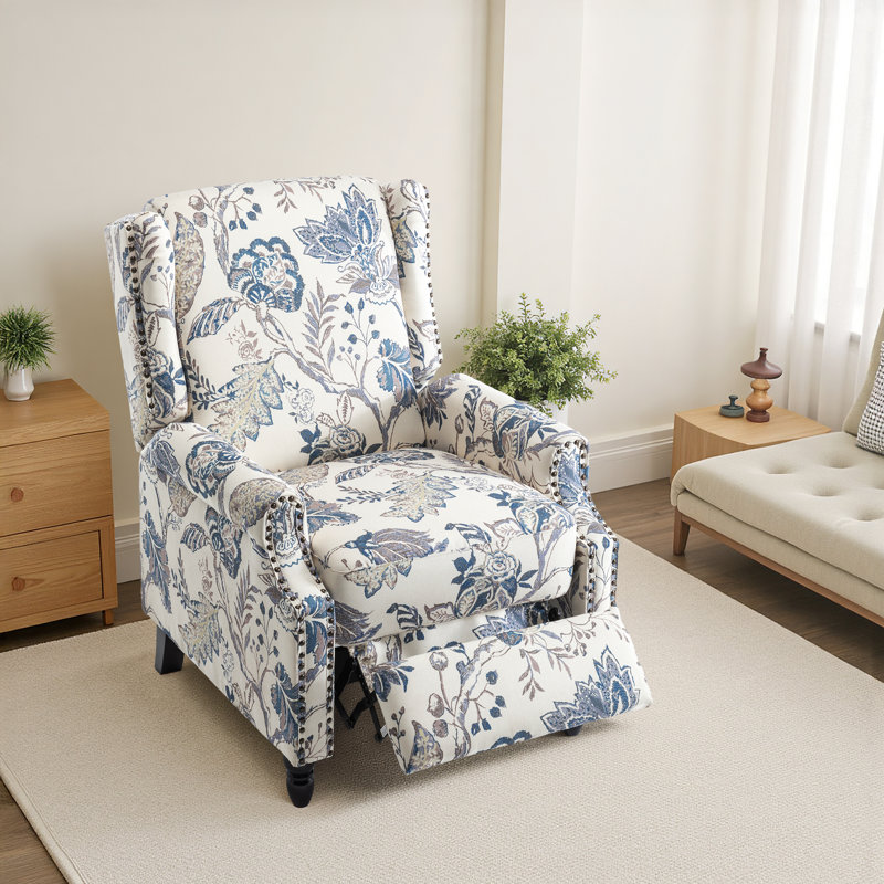 Manual Standard Push Back Recliner, Blue Floral