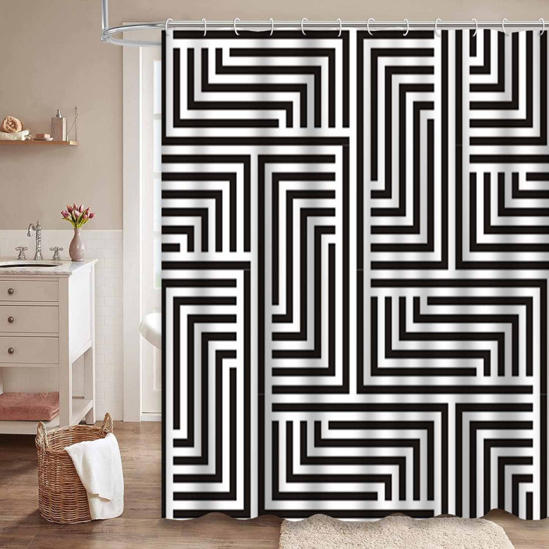 Rideau de douche noir avec zigzag géométrique mauve avec 12 crochets, L 72 po x l 84 po