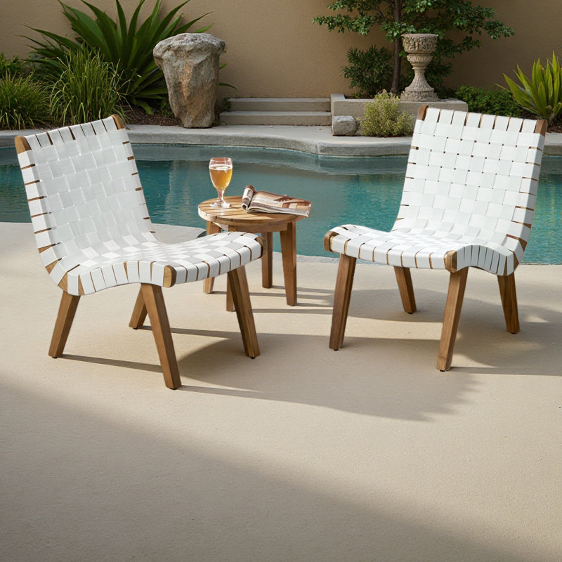 Outdoor 3-Piece Wood Patio Seating Set, Teak/White