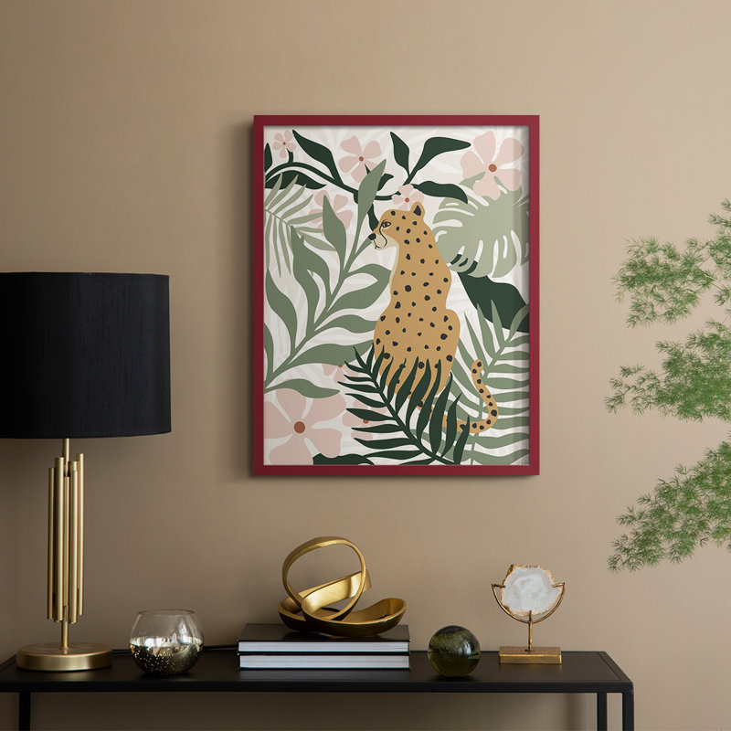 «Jungle Cat II», reproduction encadrée - bois massif, H 30 po x l 24 po, Rouge