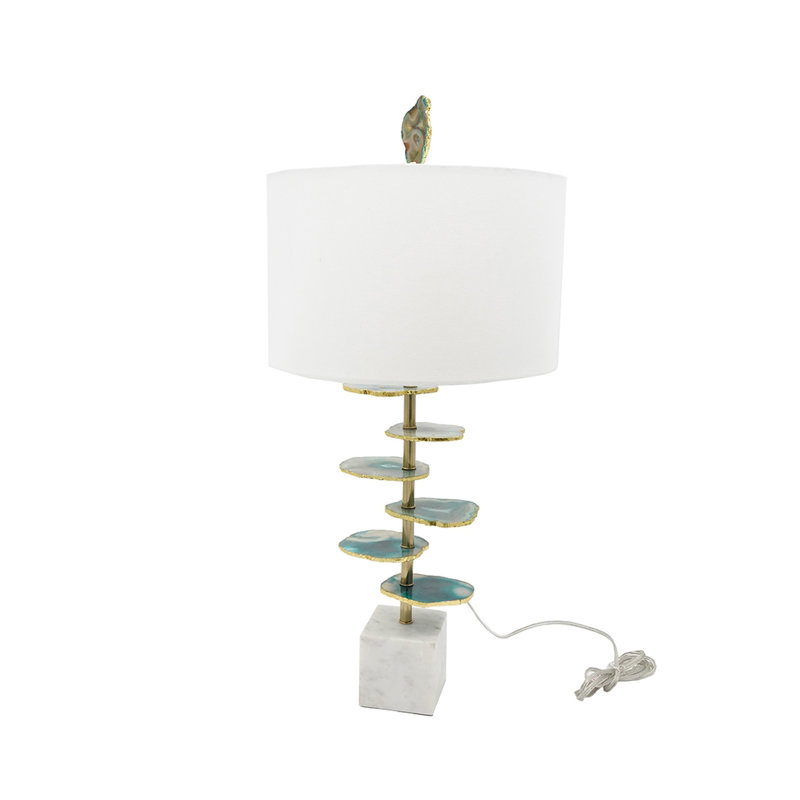 D15x29.5" Verdant Agate-Slice Table Lamp w/ Marble Base, Green
