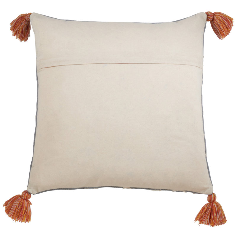 22" Blue and White Cotton Tasseled Pillow