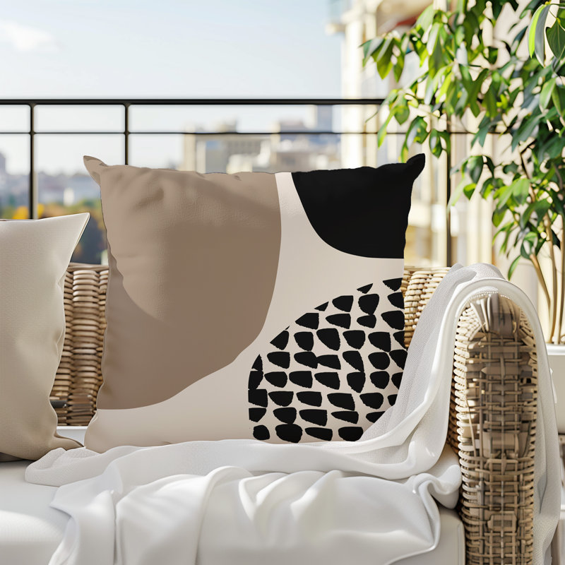 Coussin carré intérieur / extérieur pia, H 15 po x l 15 po, Beige / noir / blanc cassé