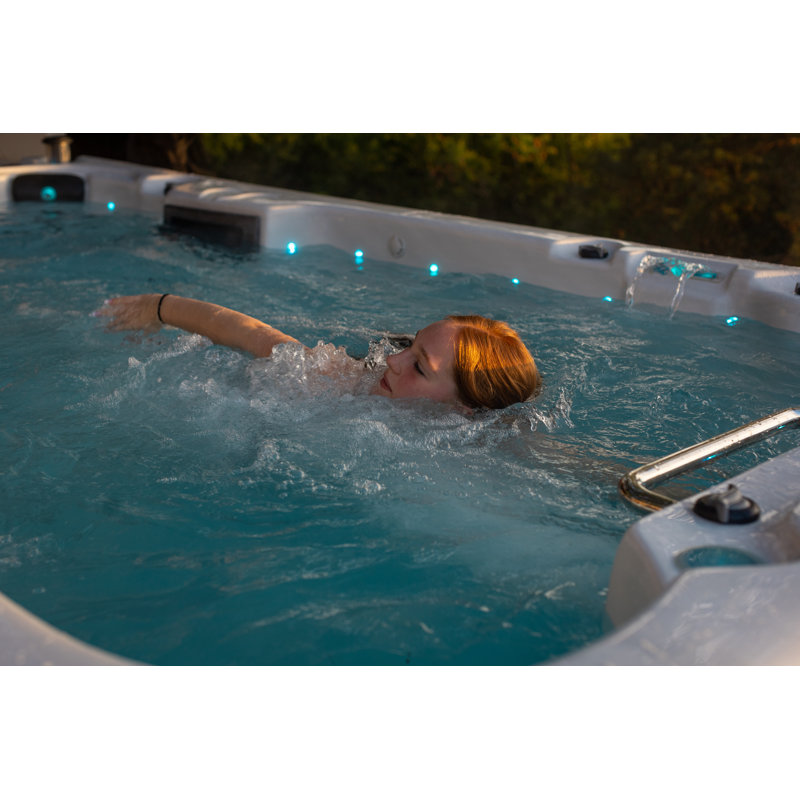 Canadian Spa Co St Lawrence 230V 10 Person 90 - Jet Acrylic Rectangle Hot Tub with Ozonator and Built-In Speaker in Chocolate
