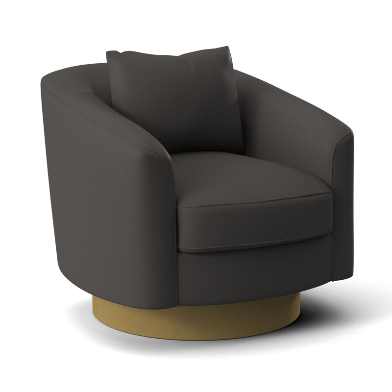 Camino 32'' Wide Genuine Leather Top Grain Leather Swivel Barrel Chair, Antique Gold, 361-012