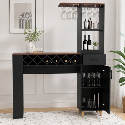 Tall Bar Cabinet with Dining Table, Wine Rack, and Ample Storage