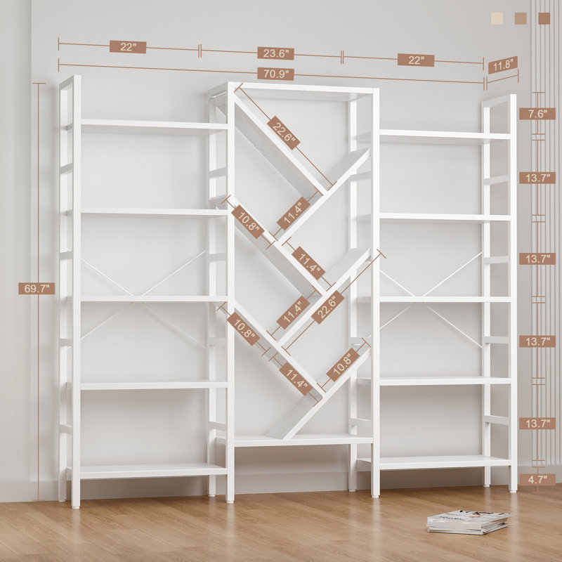 70.9"W x 70"H Etagere Bookcase, 5 Tier Bookshelf with 17 Open Display Shelves Modern Tree Book Shelf, White