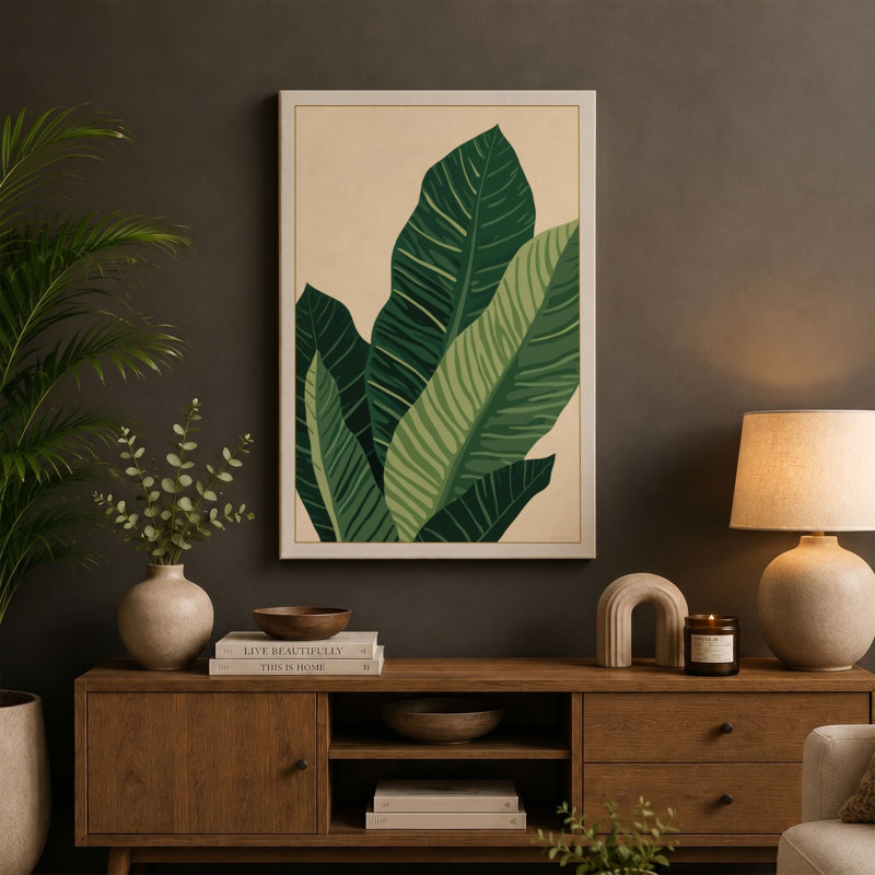 Tropical Leaf Study Botanical - Wrapped Canvas, Cream Border, 24x16 - 61.0 x 40.6 cm