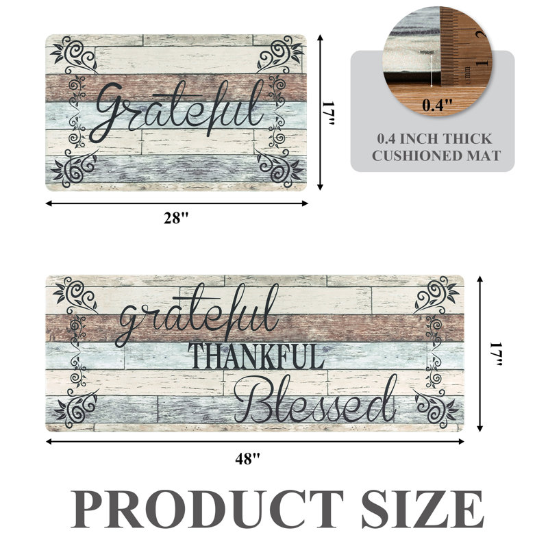 Anti-Fatigue Non-Skid Waterproof Kitchen Mat (Set of 2), Teal/Brown/Beige, Runner 1'5"x4'x0.4"+1'5"x2'4"x0.4"