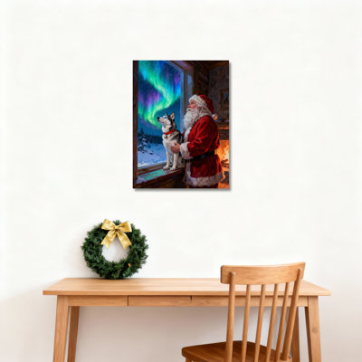 Santa And Husky Canvas Wall Art