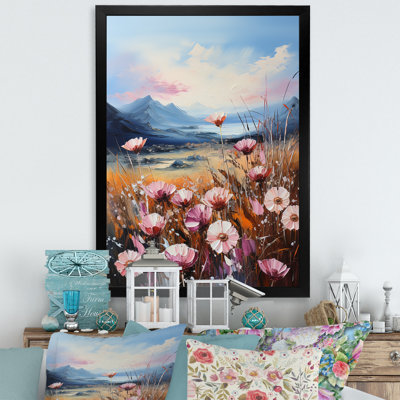 "Pink Dandelion Flowers On Lake", reproduction d'art sur toile