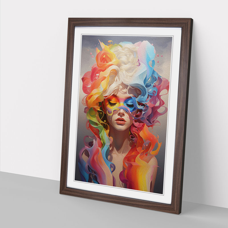 XYZ-FRM-V1223-5396 Rainbow Contemporary - Single Picture Frame Print on Wood, Walnut, 34cm H x 25cm W x 2cm D