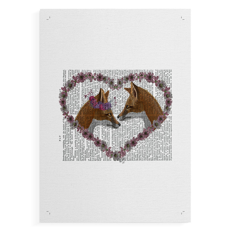 Renards en fleurs - Impression sur toile seulement - NON CADRE, H 27 po x l 18 po