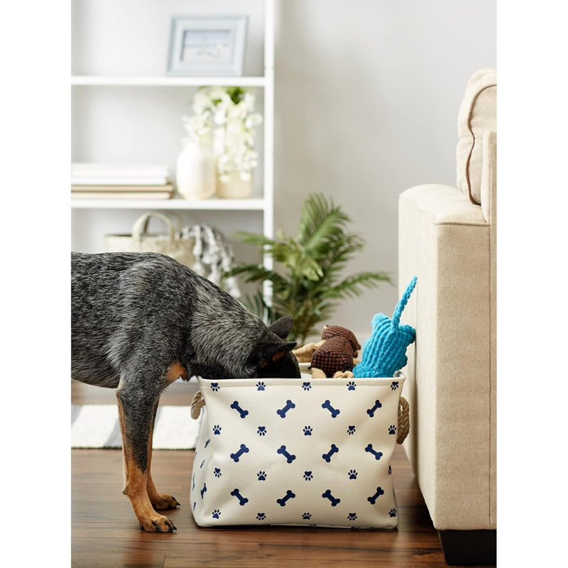 Pet Storage Collection Paw And Bone Prin, Small Rectangle, Blue, 14" H x 9" W x 8" D