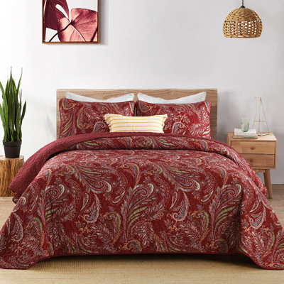 Ensemble de courtepointe 3 pièces à motif floral à motif cachemire Boho
