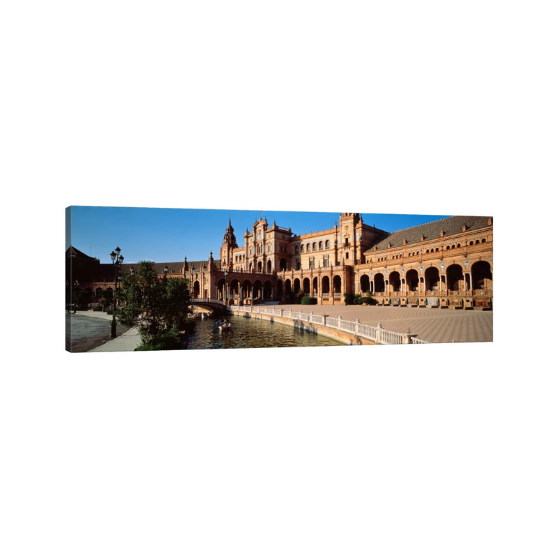 Plaza De Espana and Its Moat, Parque De Maria Luisa, Seville, Andalusia, Spain 1 Piece Wrapped Canvas Panoramic Wall Art