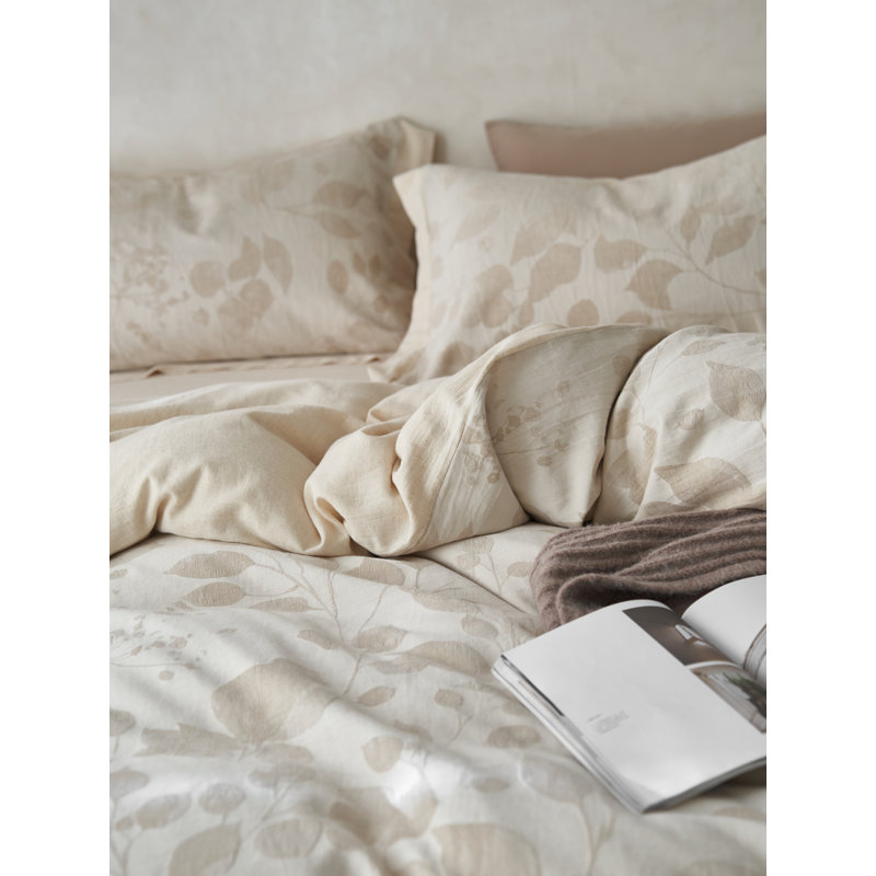 Ensemble de housse de couette en jacquard en lin pur Luna avec taie d'oreiller - Qualité supérieure et naturel