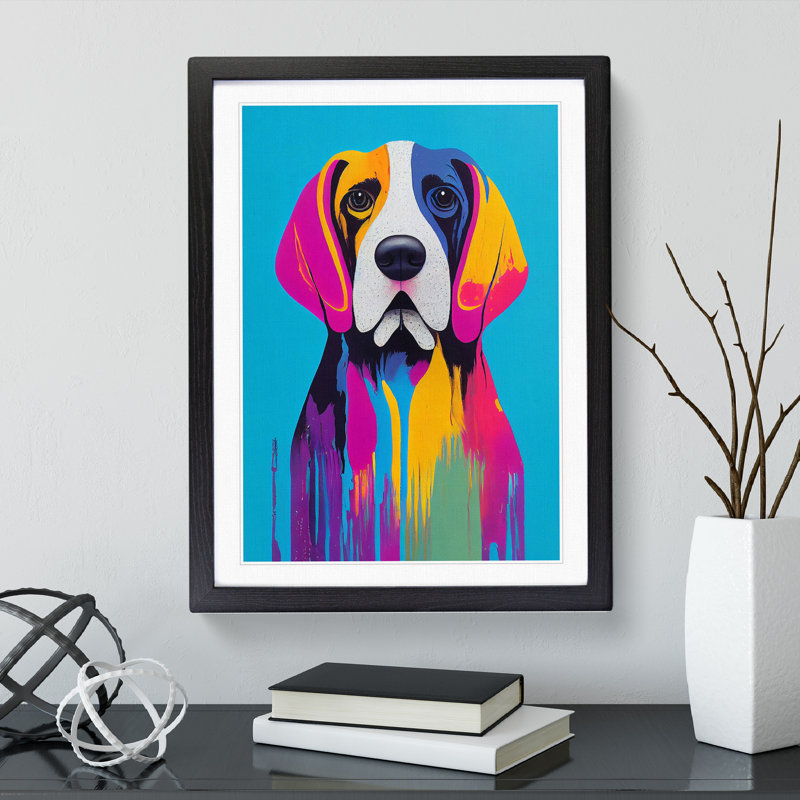 Dripping Dog No.5 Abstract - Single Picture Frame Print, Black, 46cm H x 34cm W x 2cm D