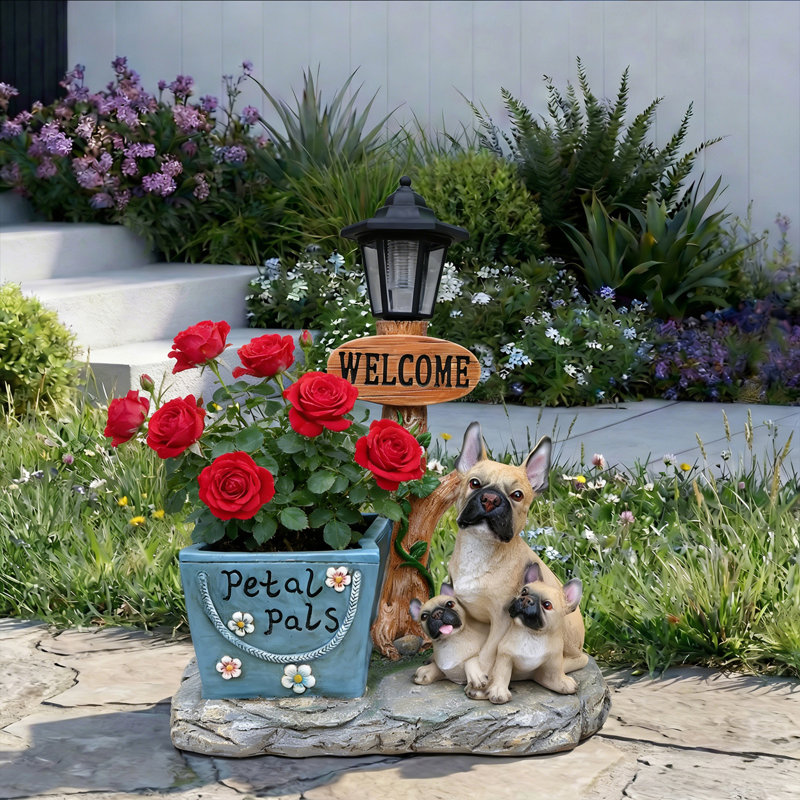 Statue de jardin de bouledogue français