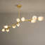 Lustre à branches en laiton antique à 6 lumières, intensité variable, 42 pouces, avec abat-jour en verre taillé nuageux-117576930