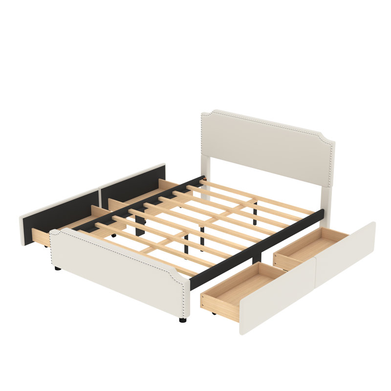Lit plateforme tapissier Mckelvie, Beige