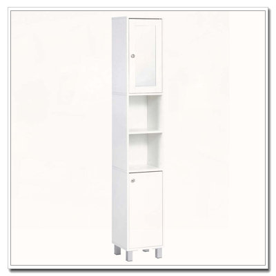 Grande armoire de rangement autoportante en bois avec miroir réglable