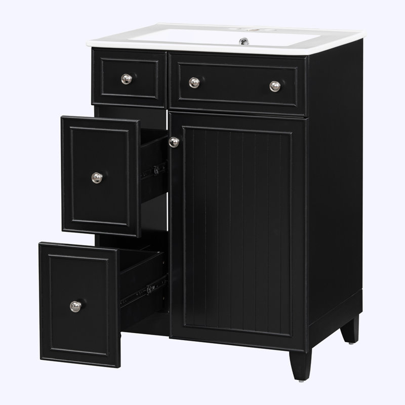 Bathroom Vanity Cabinet with Ceramic Sink, Black