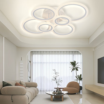 Morfone 31.49 inch Modern 6 Ring LED Flush Mount Light 100W Geometric Hanging Ceiling Lamp 4000K Acrylic Chandelier Fixture for Dining Room Living Room Kitchen Island Bedroom and Hallway