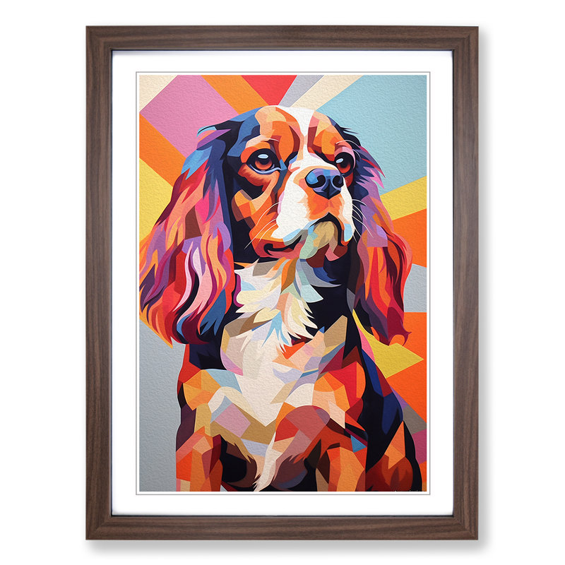 Cavalier King Charles Spaniel Constructivism - Single Picture Frame Print on Wood, 64cm H x 46cm W x 2cm D, Walnut Framed