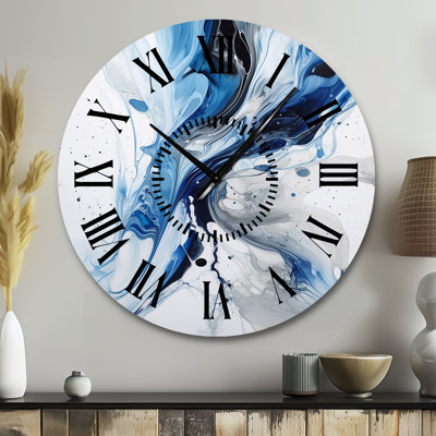 Blue And Grey Ethereal Elixir I - Abstract Black Face Wall Clock
